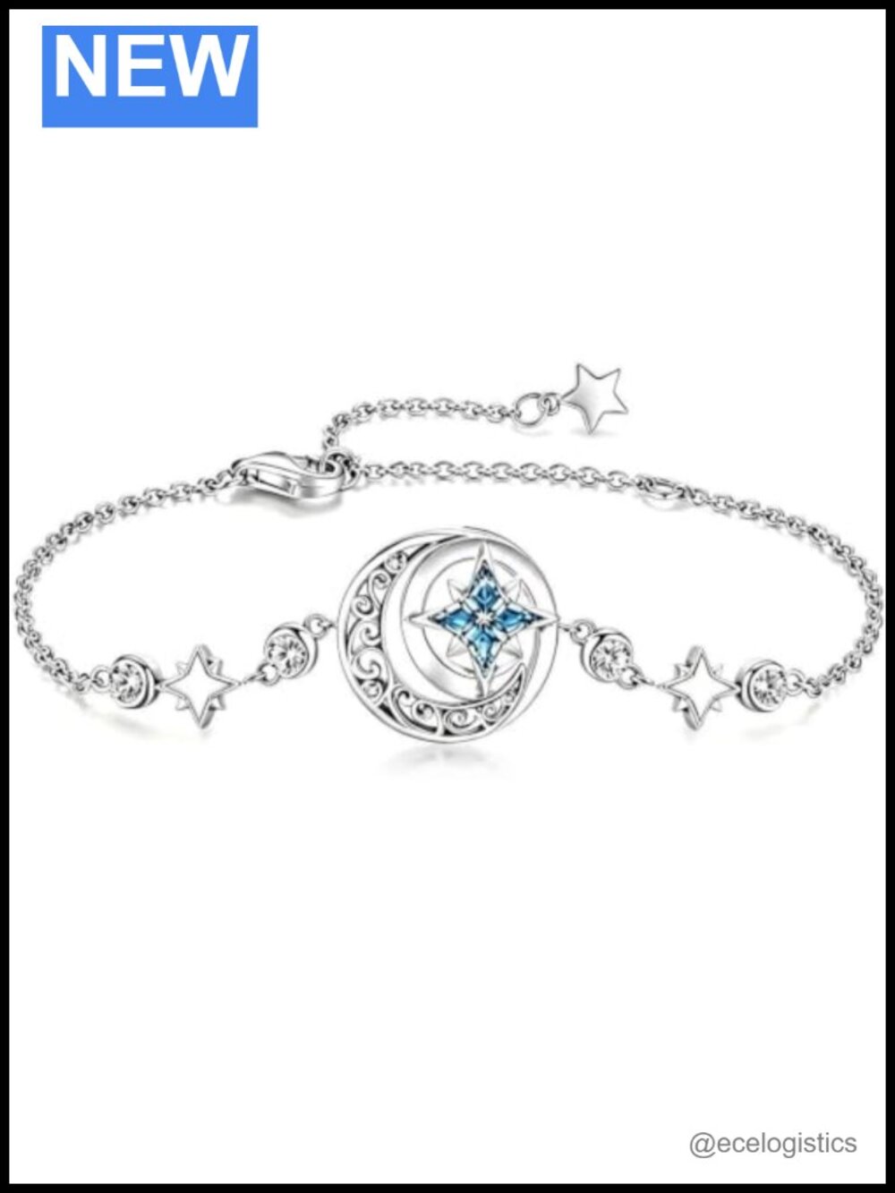 Adjustable Moon Star Birthstone Bangle Bracelet Gift for Women Her